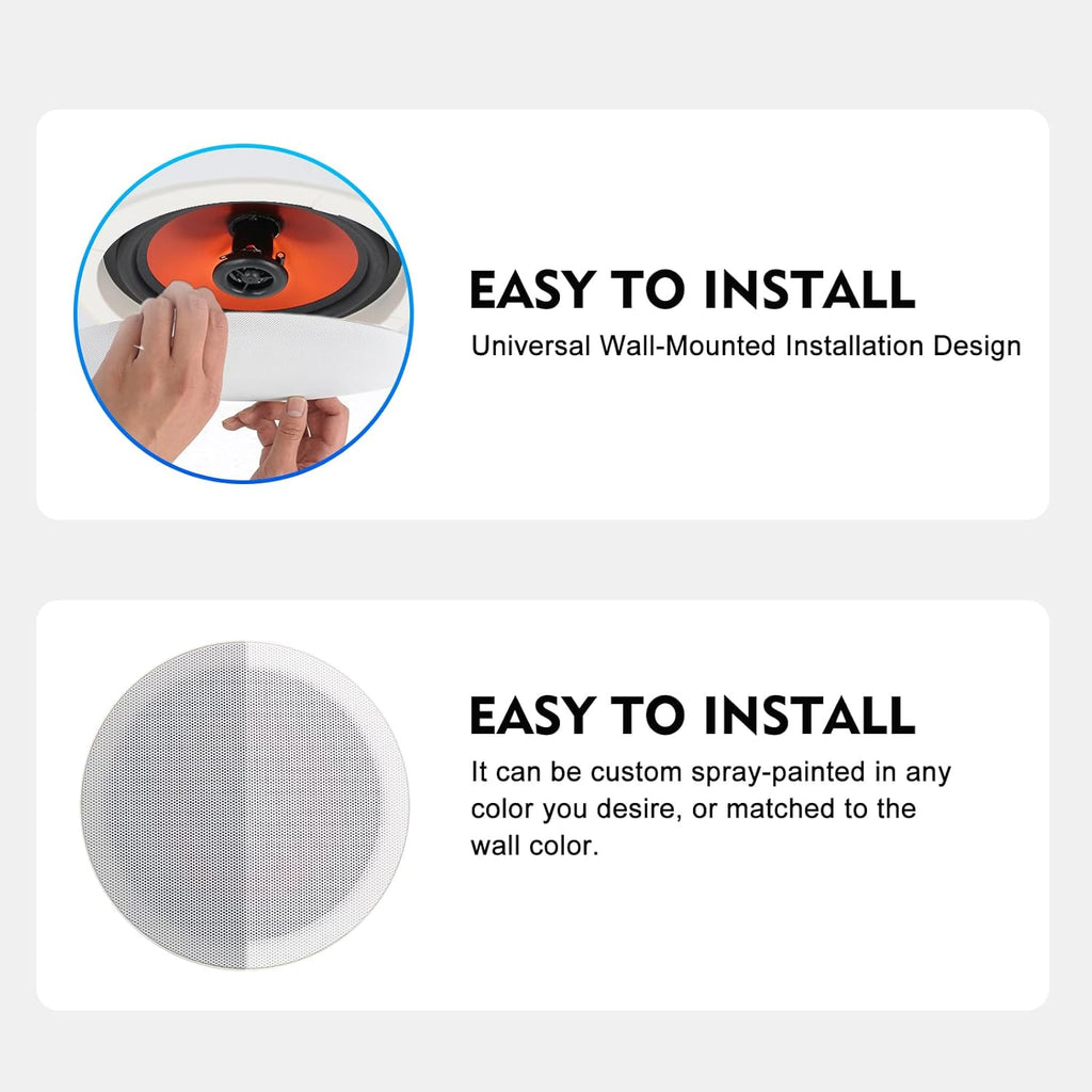 STUDIOFINIX 6.5 Inch Bluetooth 5.4 Ceiling Speakers with 4-Zone 8-Channel Amplifier,Independent Zone Volume Control for Home Theater, Studio,Multi-Room Audio System（8 Speakers）