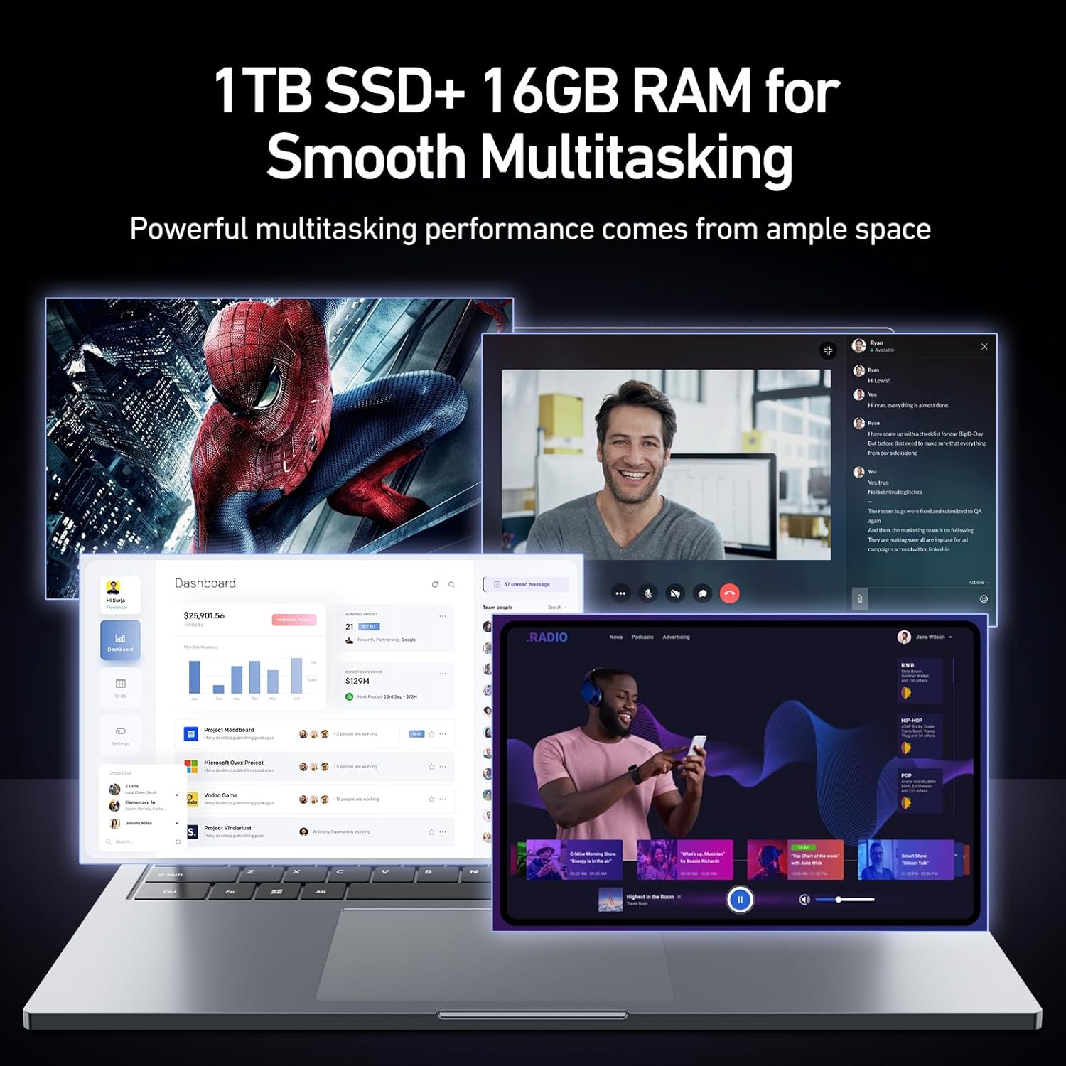 2026 Latest 16'' Laptop Windows 11 Pro, 16GB RAM 1TB SSD, Intel Quad-Core Processor(3.60GHz), 1080p FHD Display, Backlit Keyboard, Fingerprint, WiFi5, Webcam, USB3.2 Gen1, Type-C, HDMI, Metal, Gray