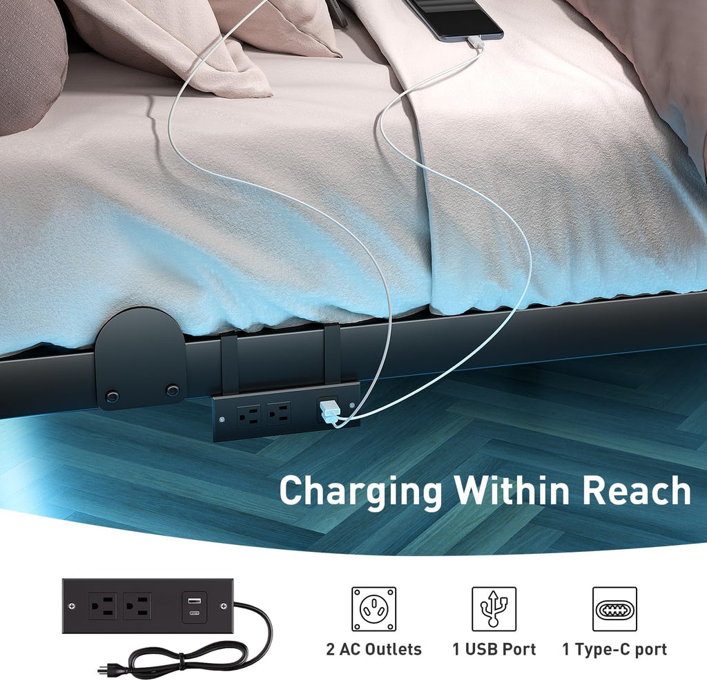 qimamo 14 Inch Floating King Bed Frame with Smart LED Lights and Charging Station, Modern Metal King Bed Frame, Easy to Assemble, No Box Spring Needed