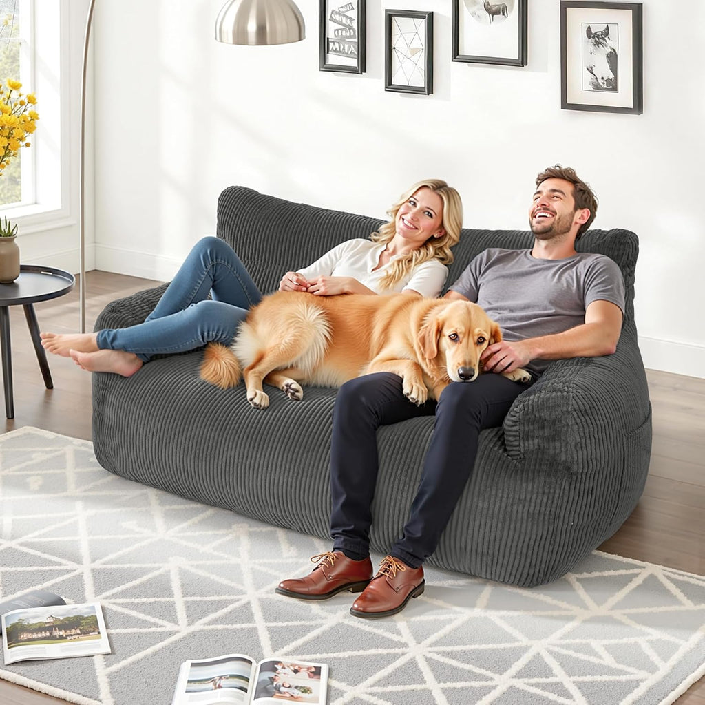 Pamapic 59" Bean Bag Chair,2 Seat Loveseat Sofa,Ultra Soft Dutch Velvet,Fluffy Comfort Washable Cover,Corduroy Lazy Sofa Bed for Adults,Fit Living Room, Bedroom,Outdoor Spaces,72h Rebound,Gray