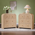 T4TREAM 32" Fluted Nightstand Set of 2, Large 3 Drawers Bedside Table with Charging Station, Modern End Table with Storage Night Stand for Bedroom, Living Room, Round Curved Corner Design, Natural Oak