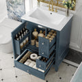 24" Bathroom Vanity with Sink, Harper & Bright Designs Free Standing Single Vanity Set with 3 Drawers and One Door with Storage Racks, Wooden Storage Cabinet with Ceramic Basin for Bathroom, Blue Grey