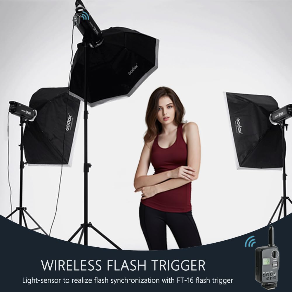 Godox 750W Professional Studio Strobe Flash Light Kit, 3-Light Godox Strobe Lighting Kit for Photography, 3x250W 5600K Monolights with Strobe Trigger, Softbox, Light Stands, Boom Arm