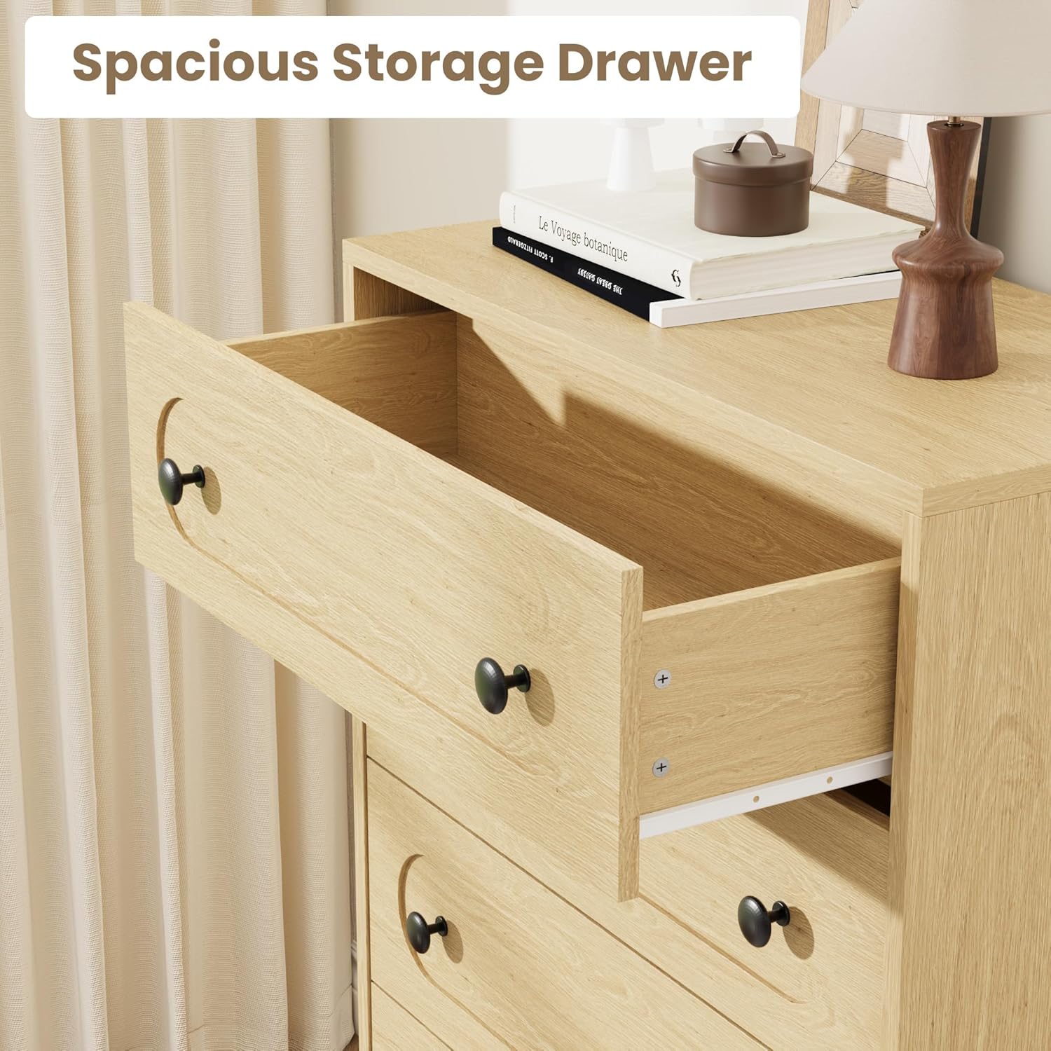 Garvee 5 Drawer Dresser for Bedroom, 50" Tall Large Dresser with Deep Drawers & Metal Knobs, Wooden Mid Century Modern Chest of Drawers for Living Room, Entryway, Hallway, Natural