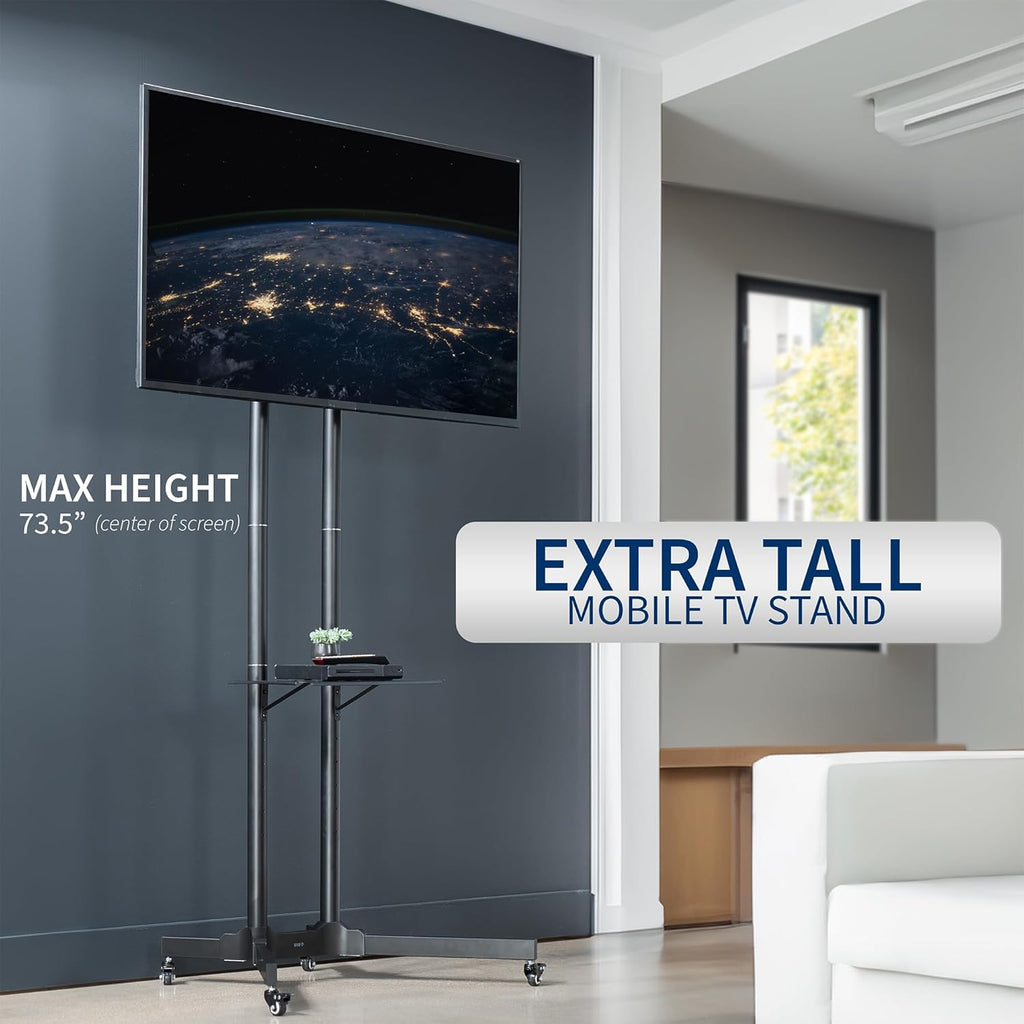 VIVO Tall TV Cart for 32 to 83 inch Screens up to 110 lbs, LCD LED OLED 4K Smart Flat and Curved Panels, Rolling Stand with Laptop DVD Shelf, Locking Wheels, Max VESA 600x400, Black, STAND-TV13E