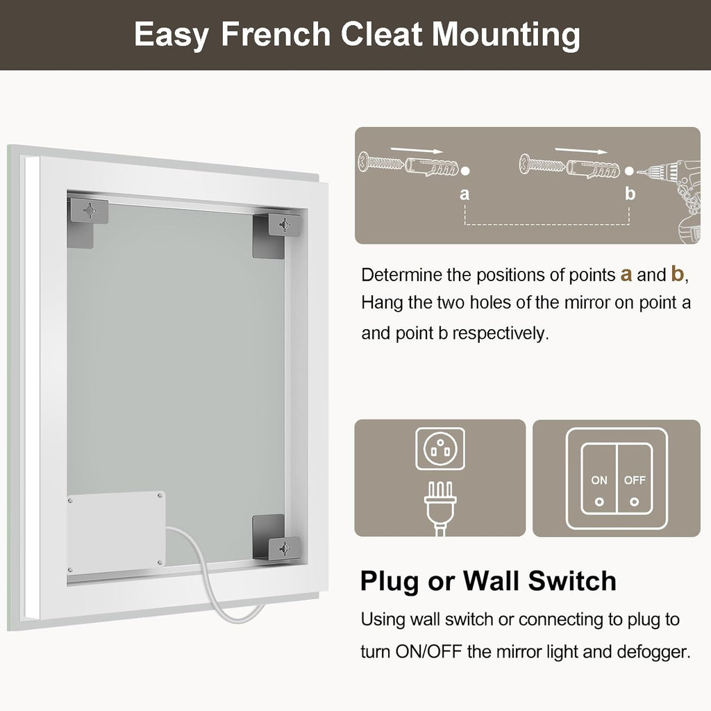 48x30 LED Bathroom Mirror with Lights, Brighter Backlit + Front Lit, Tempered Glass, Dimmable, Multiple Light Modes, Anti-Fog Lighted Bathroom Vanity Mirror for Wall, Memory Function