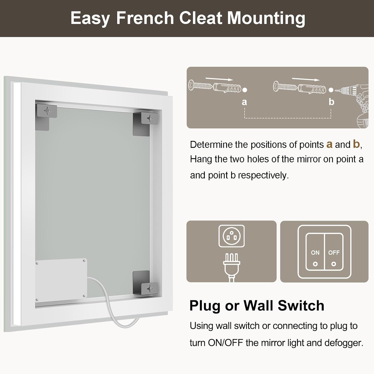 48x30 LED Bathroom Mirror with Lights, Brighter Backlit + Front Lit, Tempered Glass, Dimmable, Multiple Light Modes, Anti-Fog Lighted Bathroom Vanity Mirror for Wall, Memory Function