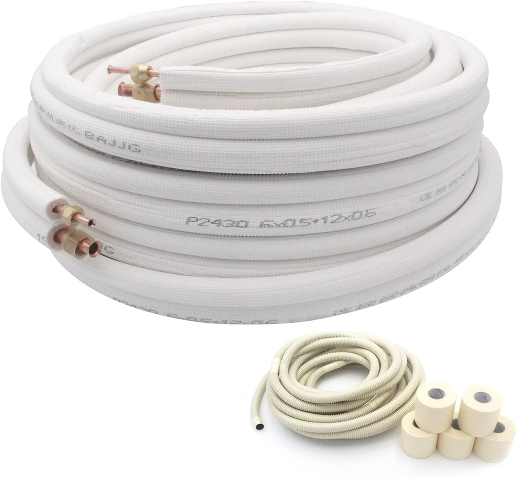 50 Ft Air Conditioning Copper Tubing Pipe Extension, 1/4" 1/2" 3/8" PE Thickened for Mini Split AC and Heating Equipment Insulated Coil Line HVAC Refrigerant with Nuts (1/4" & 1/2"* 3/8" PE WITH NUTS)