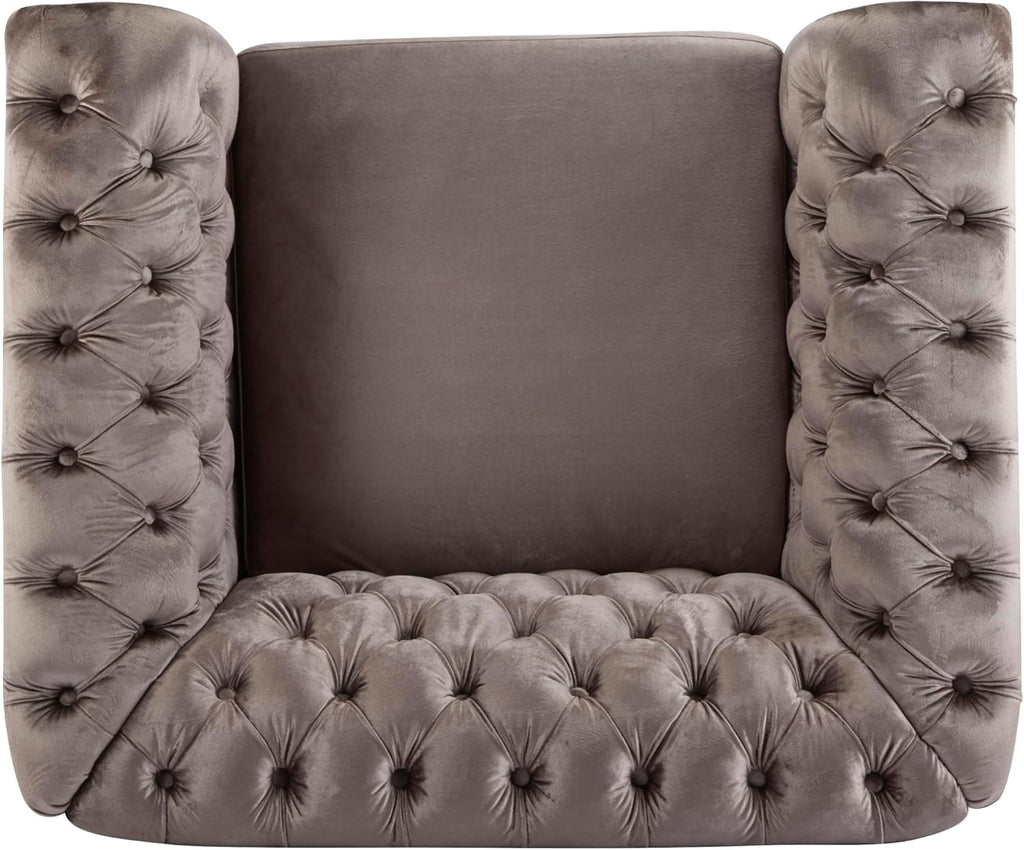 Christopher Knight Home Kitty Chesterfield Club Chair with Solid Wood Frame, Velvet Upholstered Living Room Chair, Button-Tufted Diamond Stitch Single Sofa, Nailhead Accent, Black + Dark Brown