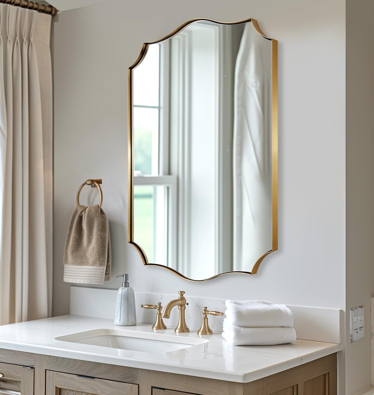 ANDY STAR Gold Vanity Mirror, 22x30 Inch Brushed Gold Mirror for Bathroom, Unique Rectangle Mirror in Rust-Proof Stainless Steel 1" Frame, Ideal for Bathroom, Powder Room, Mantel
