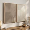 Large 3D Textured Framed Neutral Abstract Wall Art Set, 2 Piece Modern Minimalist Paintings Artwork for Walls, Beige Brown Geometric Line Pictures for Living Room Bedroom Hallway Wall Decor 24x36 In