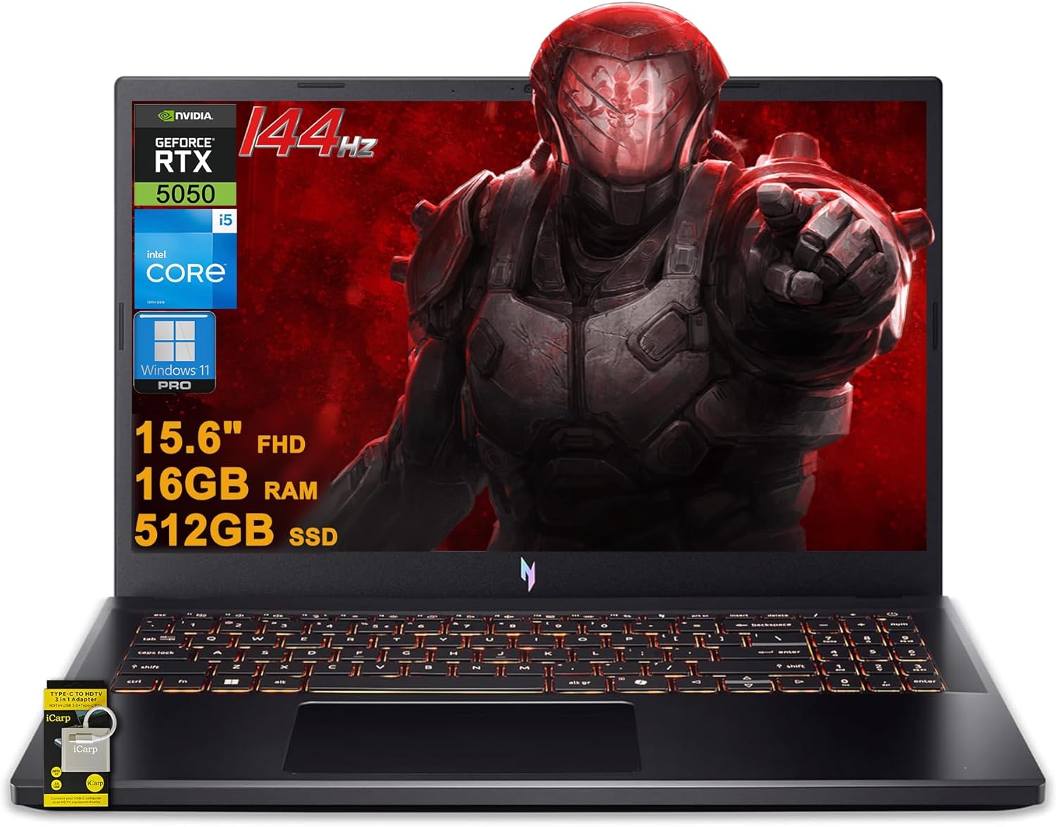 acer Nitro V 15 Gaming Laptop 15.6" FHD IPS 165Hz Intel 8-core i5-13420H 16GB DDR4 512GB SSD GeForce RTX 5050 GDDR7 DLSS4 (Up to 440 AI Tops) Backlit Thunderbolt WiFi6 Win11Pro ICP Hub