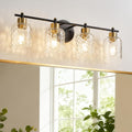 Black Bathroom Light Fixtures, 30.7" 4 Light Black and Gold Vanity Lights for Bathroom Lights with Hammered Glass, Rustic Vanity Lighting Fixtures Over Mirror