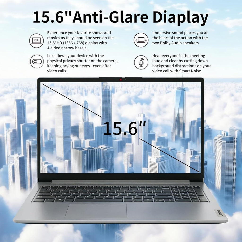 Lenovo Ideapad 15.6" Laptop,8GB RAM,128GB eMMC,Intel Multi-Core,HD+ Display,Office 365,Numeric Keypad,Wi-Fi 6,Windows 11 Home,EUK Accessories,Grey