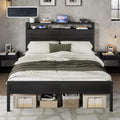AMERLIFE Full Size Bed Frame with Storage Headboard & Charging Station, Industrial Metal Platform Bed with Large Under-Bed Storage, Heavy Duty Slats, No Box Spring Needed, Black