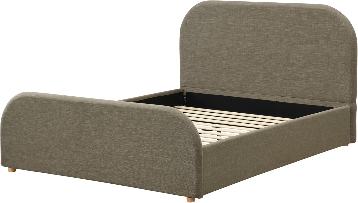 Merax Queen Size Bed Frame, Upholstered Linen Platform Bed with 43.7" Tall Headboard & Footboard, Solid Wood Base, Soft Curved Edges Design Queen Bedframe, No Box Spring Needed, Easy Assembly, Green