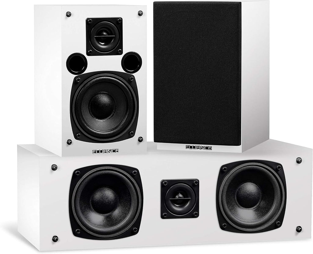 Fluance Elite High Definition Surround Sound Home Theater 5.0 Channel Speaker System Including Floorstanding Towers, Center Channel and Rear Surround Speakers - White (SXHTBWH)