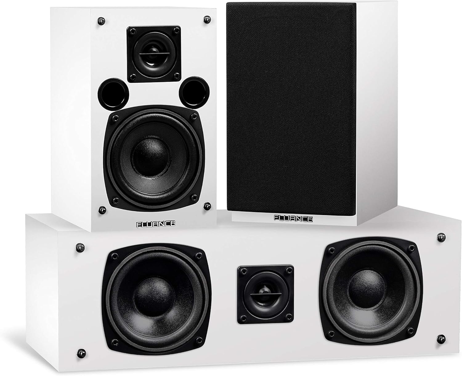 Fluance Elite High Definition Surround Sound Home Theater 5.0 Channel Speaker System Including Floorstanding Towers, Center Channel and Rear Surround Speakers - White (SXHTBWH)