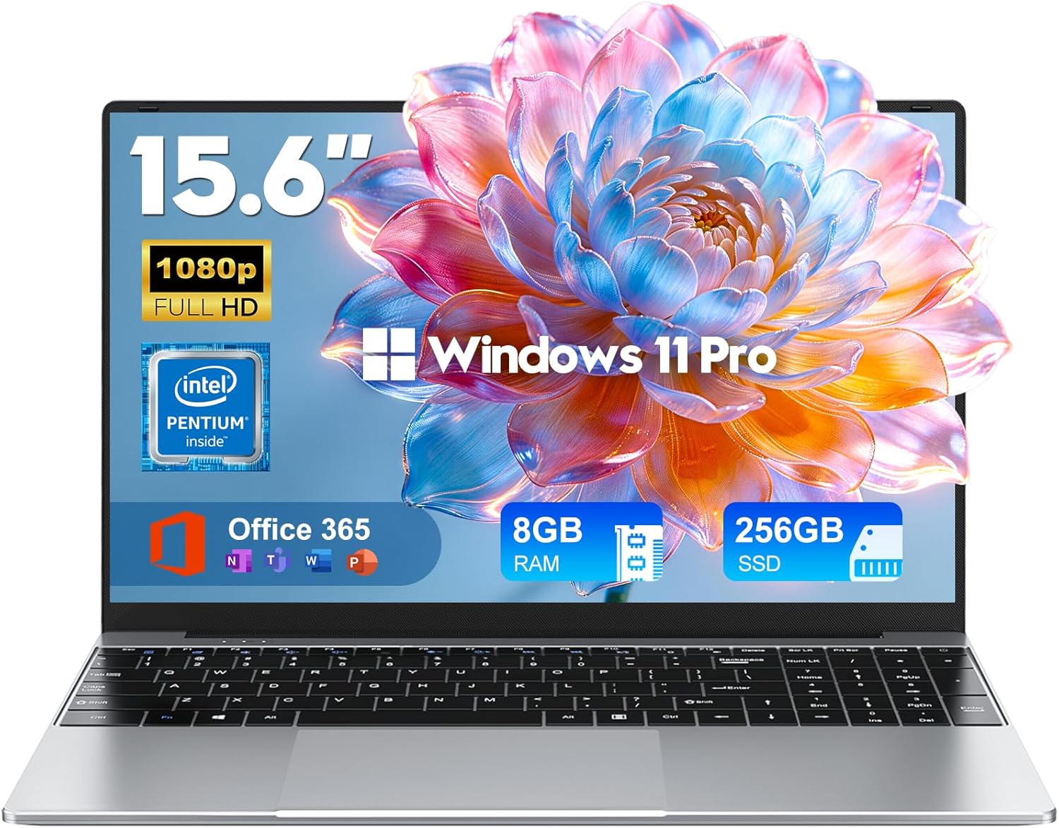 2026 Laptop Computer,15.6 Inch Windows 11 Pro Laptops with Microsoft Office,8GB RAM 256GB SSD,Intel Pentium Process,6H Battery,Mini HDMI,cam|Mic,Portable Thin for College Student Kids Business Work