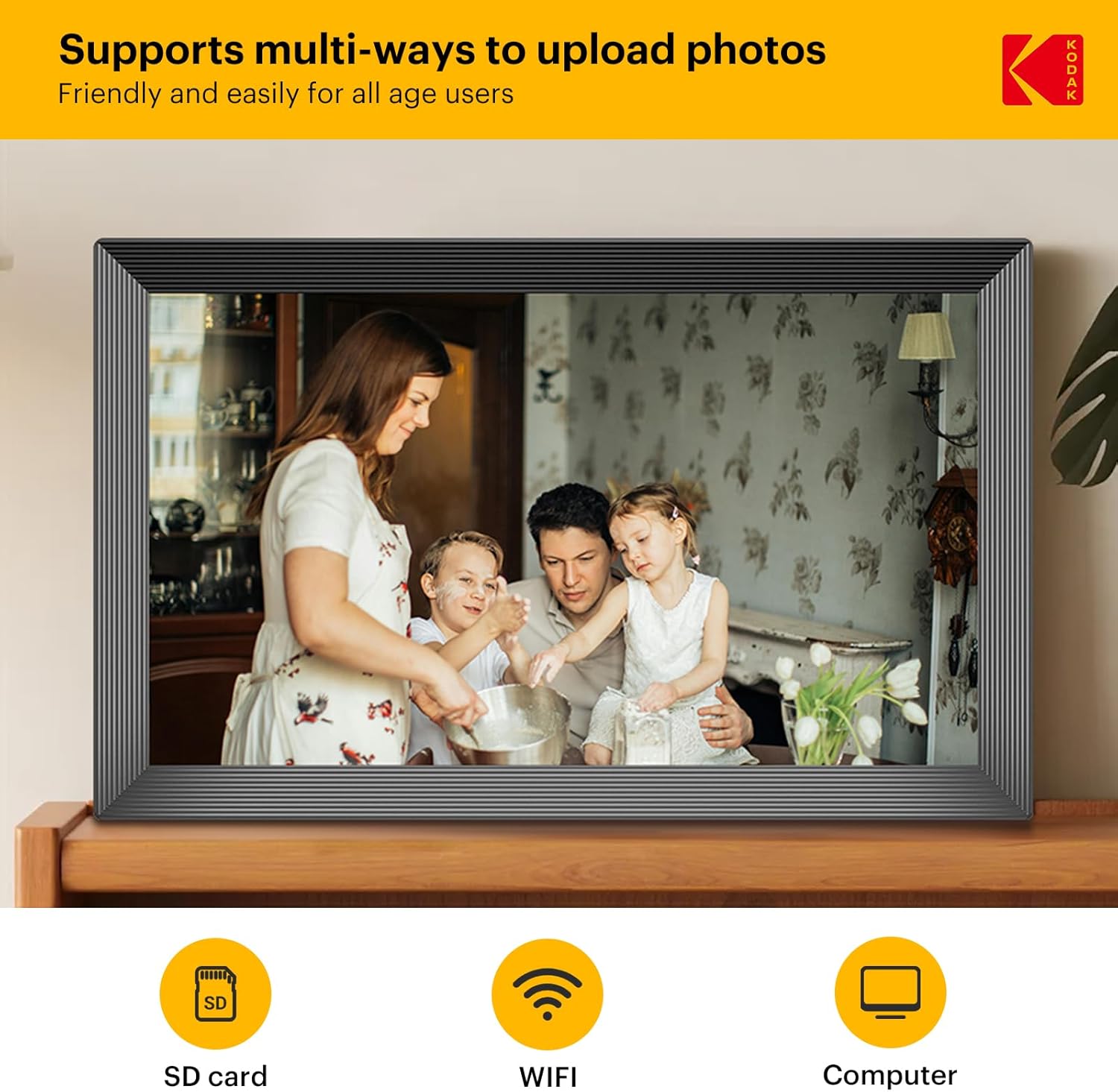 KODAK 15.6 Inch WiFi Digital Picture Frame, FHD 1080P IPS Touch Screen Photo Frame with 32GB Storage, App/Email/Google Photos Sharing, Video & Music Playback, Smart Calendar Weather, Gift for Mom