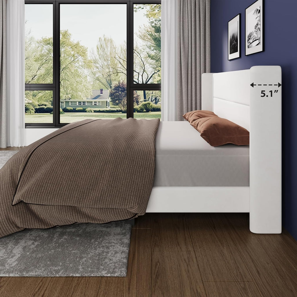 GAOMON King Size Bed Frame, Velvet Upholstered Platform Bedframe with Wingback Headboard, No Box Spring Needed, Wood Slats, Easy Assembly, White