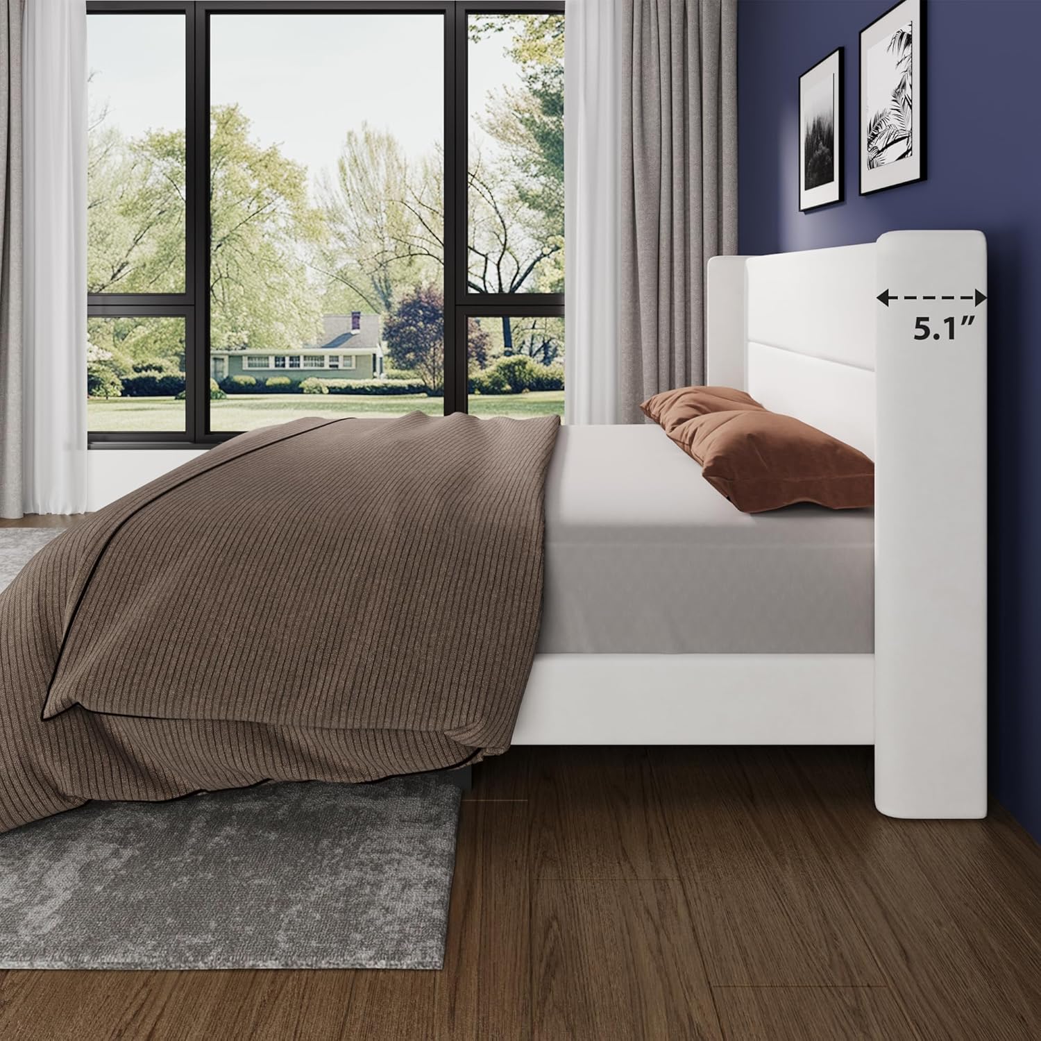 GAOMON King Size Bed Frame, Velvet Upholstered Platform Bedframe with Wingback Headboard, No Box Spring Needed, Wood Slats, Easy Assembly, White