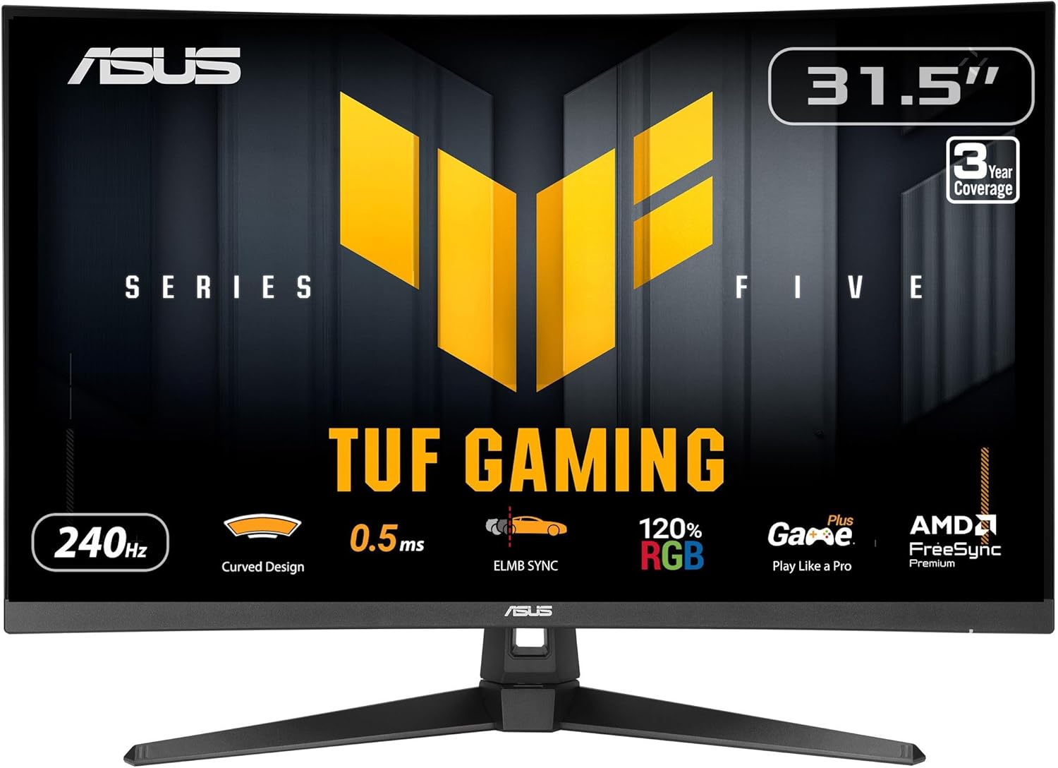 ASUS TUF Gaming Series 5 32” 1080P Curved Monitor (VG32VQM5AZ) - Full HD, 1500R, 240Hz, 0.5ms, Extreme Low Motion Blur Sync, FreeSync Premium, 120% sRGB, DisplayWidget, 3 yr Warranty