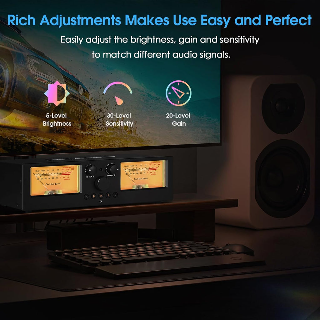 Douk Audio VU3 PRO Dual Analog VU Meter, 2-Way Amplifier Switch, Speaker Selector, Amp Audio Switcher Box 2-IN-2-OUT with DB Panel Display