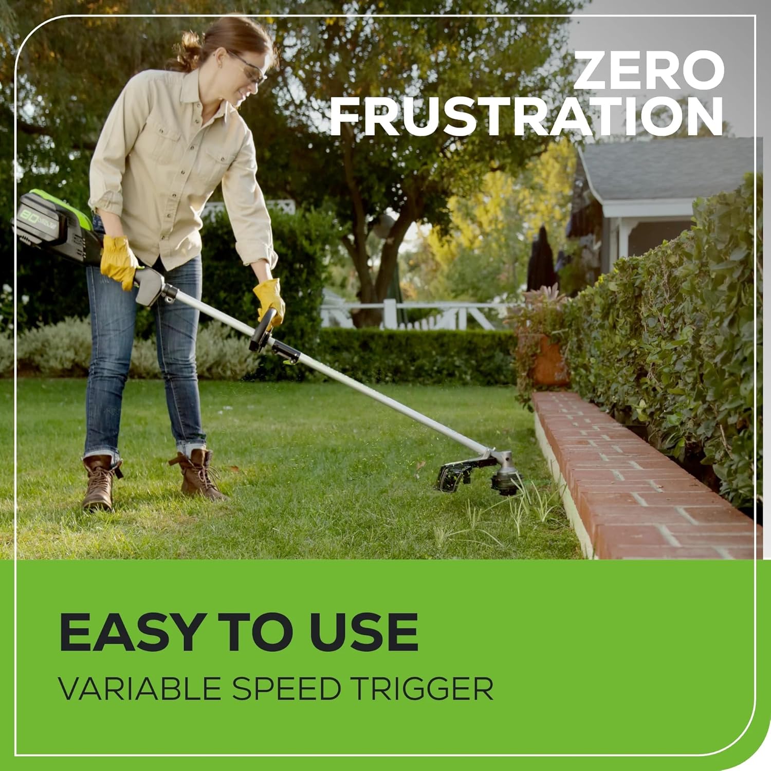 Greenworks 80V 16" Brushless Cordless String Trimmer with 2.0Ah Battery & Rapid Charger – .080" Dual Line, Variable Speed, Lightweight Design, 4-Year Warranty