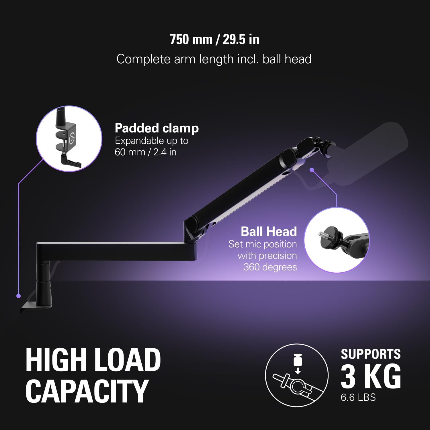 Elgato Wave Mic Arm Pro - 360° Rotatable Low Profile Gas Spring Microphone Arm, Works Mics/Shure SM7B/HyperX QuadCast/Rode/Blue Yeti & More – for Broadcasting/Podcasting/Streaming