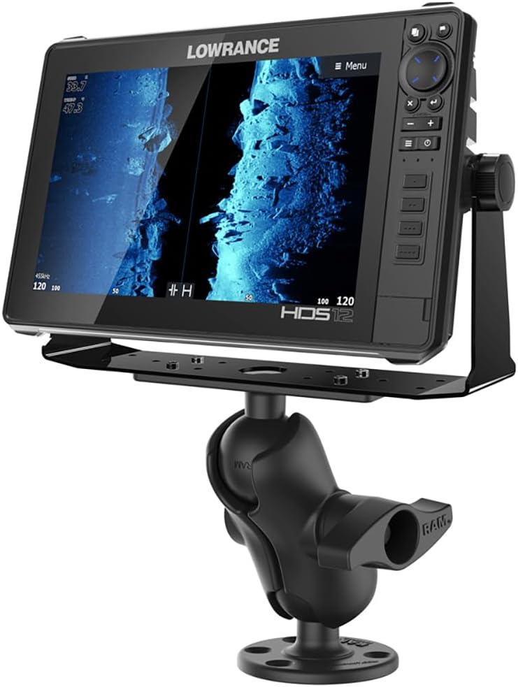 RAM MOUNTS Fish Finder Mount for Boats, Heavy Duty Drill-Down Marine Electronics Mount with Short Arm and Round Plate, Universal Compatibility RAM-D-115-C