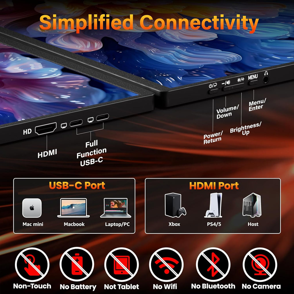Upperizon Portable Monitor 16 inch 2K QHD 2560X1600 450 Nits 106% sRGB 144 Hz HDR HDMI USB-C Travel Monitor for Laptop Mac PC Surface PS5 Xbox, External Display with Cover & Speakers, VESA Compatible