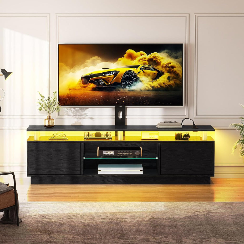 YITAHOME TV Stand with Mount for 75/70/65 inch TV, Entertainment Center with Storage, Modern LED TV Stand w/Power Outlets for Living Room, TV Console Media Cabinet, Black
