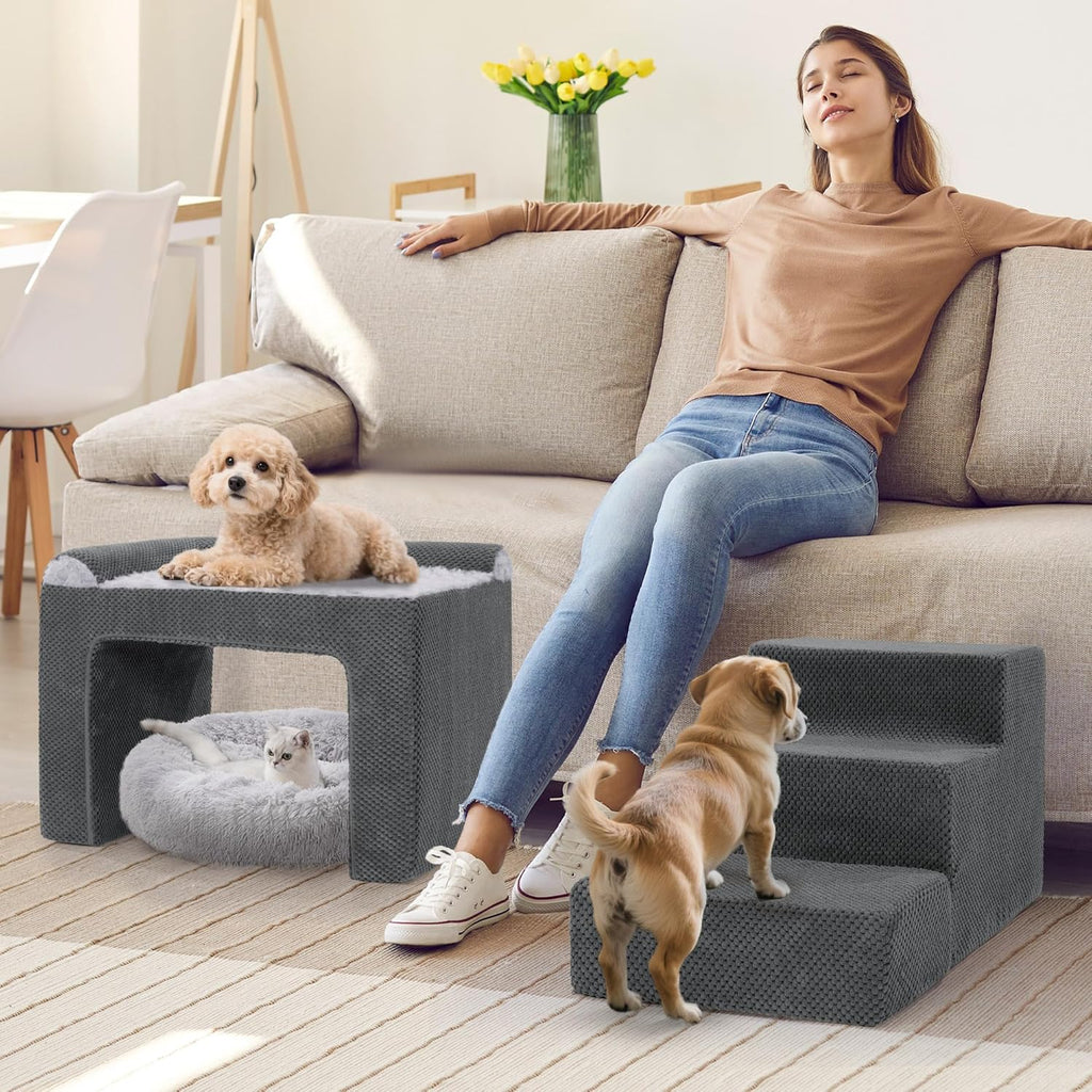 HOMBYS Stable Foam Dog Window Perch & Orthopedic Bed with Reinforced Metal Frame for Long-Lasting Support, Pet Bunk Bed for Dogs, Joint Relief & Window Viewing (Height 15.7")
