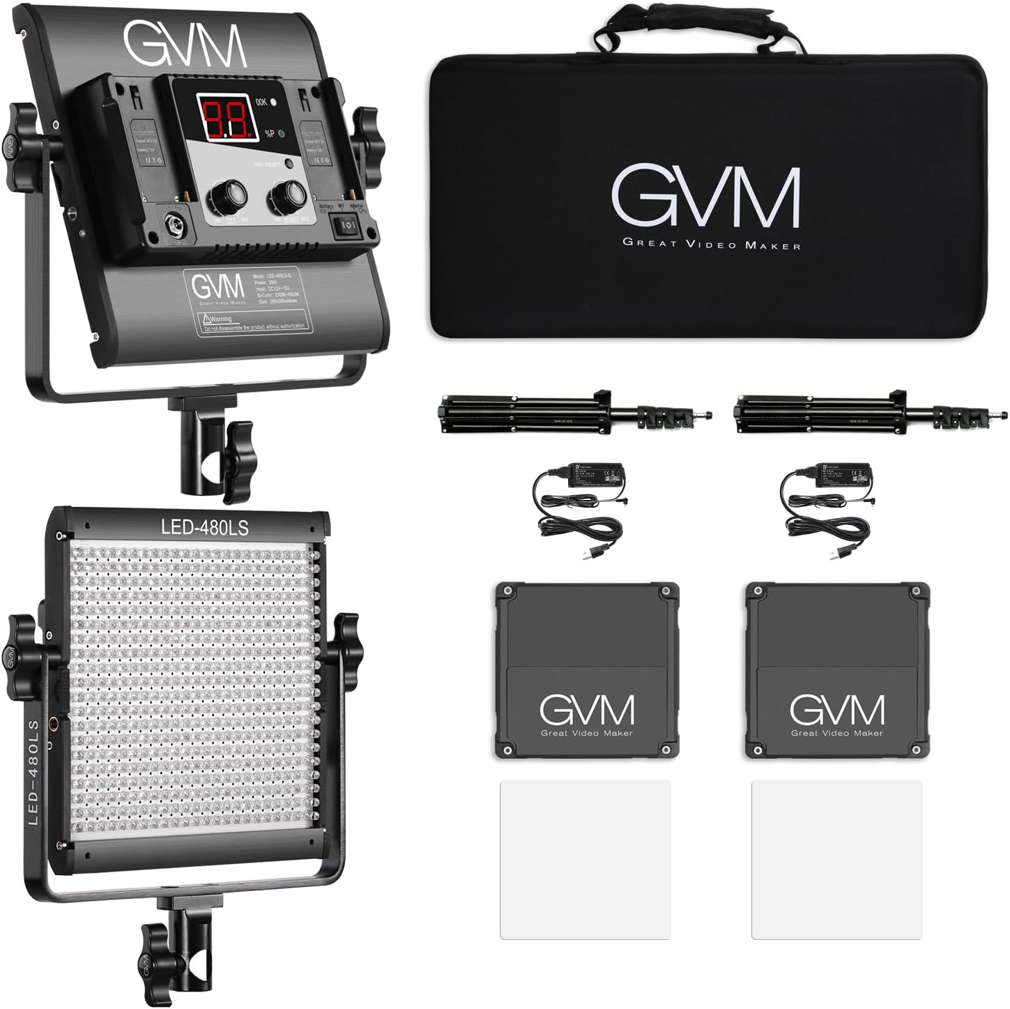 GVM 2 Pack LED Video Lighting Kits with APP Control, Bi-Color Variable 2300K~6800K with Digital Display Brightness of 10~100% for Video Photography, CRI97+ TLCI97 Led Video Light Panel +Barndoor