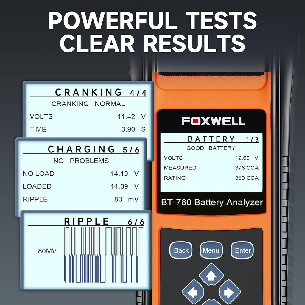 24V 12V Car Battery Tester with Printer - 2026 FOXWELL BT780, Professional Battery Load Analyzer, 100-2000CCA Automotive Starter & Alternator Tester for Cars Trucks SUVs Marine & Heavy Duty Vehicles