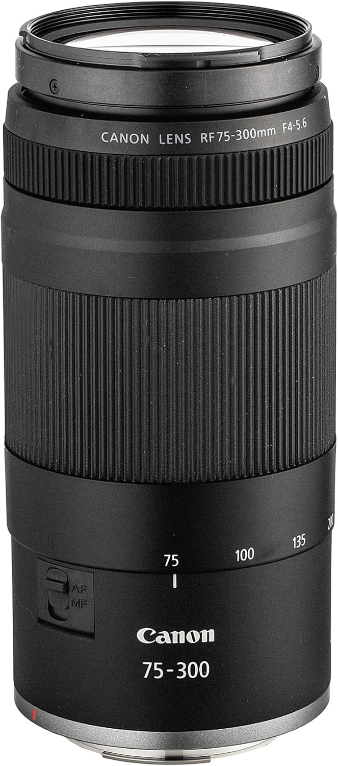 Canon RF 75-300mm F4-5.6 Telephoto Zoom Long-Range Autofocus Lens for EOS R Mirrorless Cameras + 58mm 3 Piece Filter Kit + Large Lens Bag + Cap Keeper + Cleaning Kit