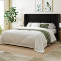 Allewie Queen Size Velvet Platform Bed Frame with Vertical Tufted Wingback Headboard, Easy Assembly, Under Bed Storage, No Box Spring Required, Modern Style, Black