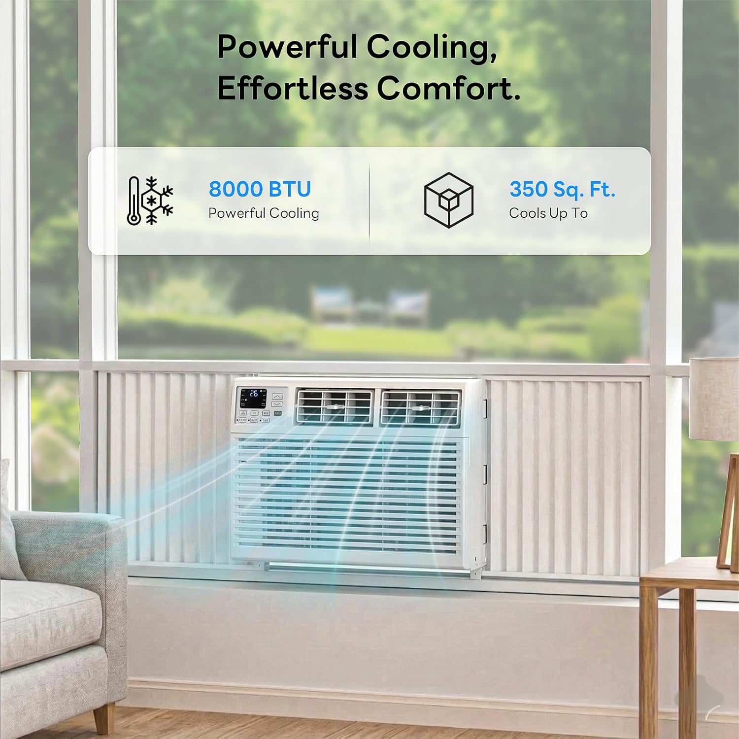 ZAFRO 8,000 BTU Window Air Conditioner Cools Up to 350 Sq.Ft.,Window AC Units with 7 Modes&4 Speeds,Quiet Operation,Energy Saving with Remote,Easy Installation for Bedroom,Small Rooms,White2026New