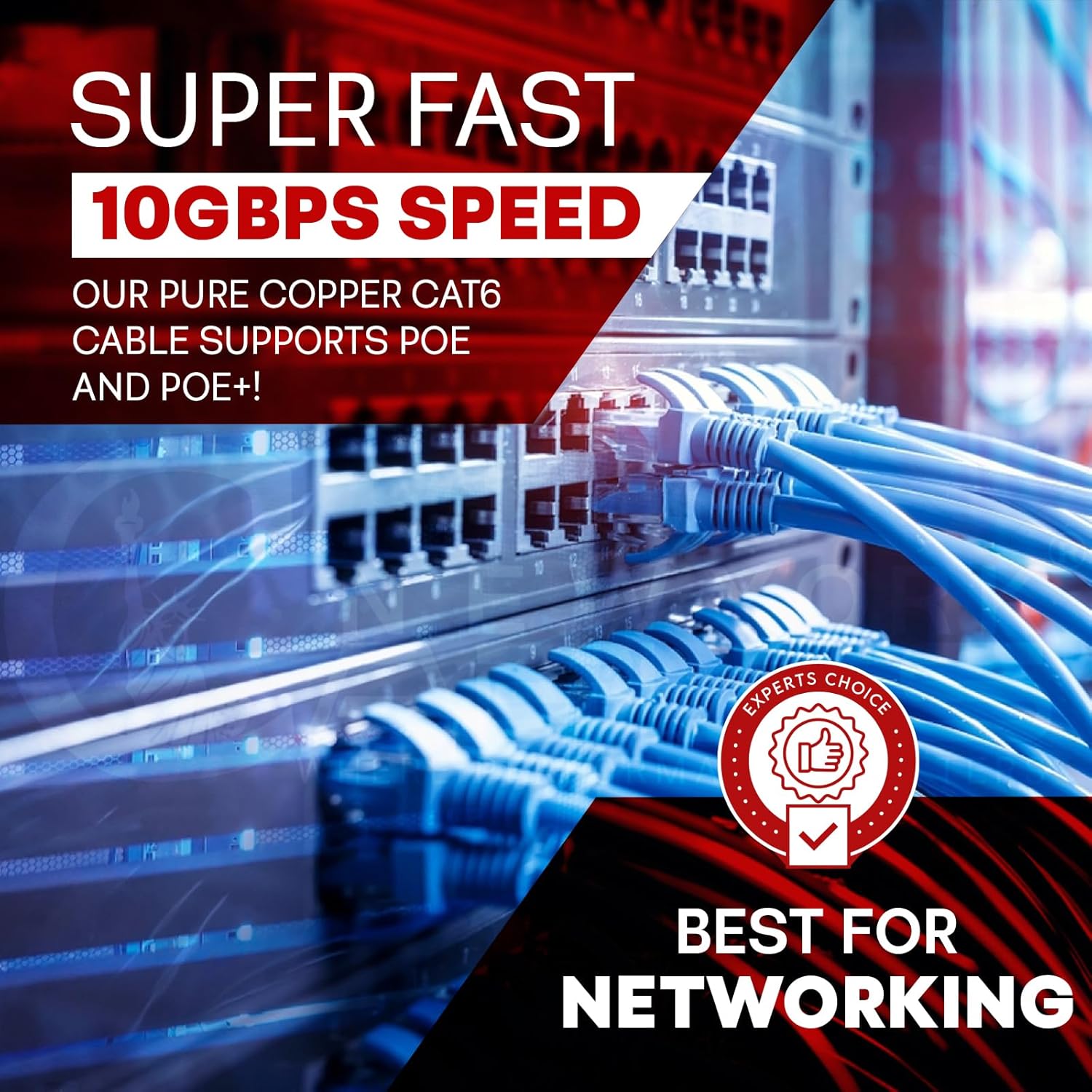 NewYork Cables CAT6 Plenum Cable 1000ft | 100% Solid Bare Copper, UTP, 550MHz, 23AWG, 4Pair 10GB Ethernet Cable, Certified CMP-Rated Bulk Cat 6 Cable for Networking & Gaming (1000ft, Pure Copper,Red)