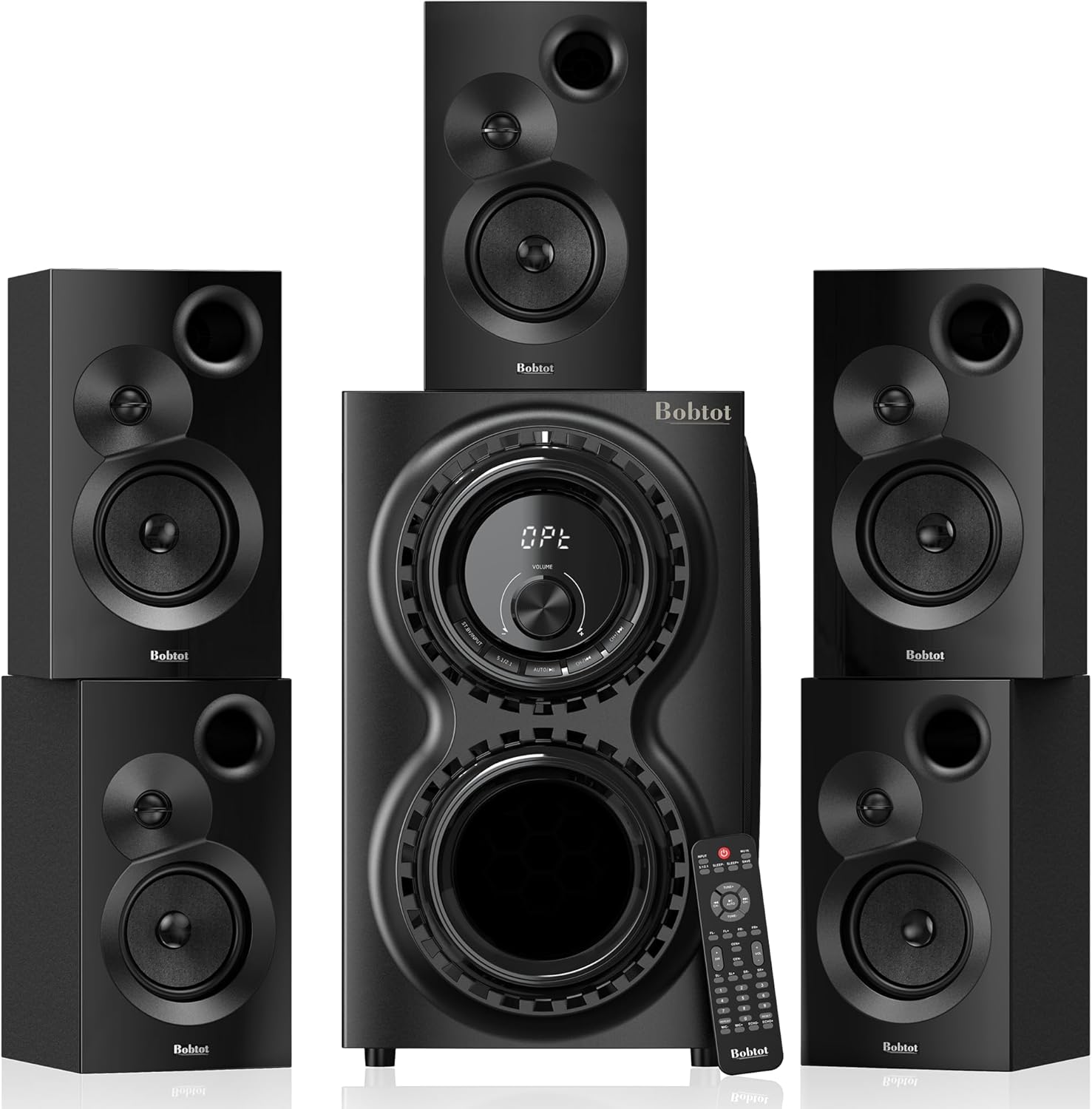 Bobtot Surround Sound Systems 1400 Watts Peak Power Home Theater Speakers - 12" Subwoofer Strong Bass 5.1 Wired Loud Stereo Audio System with ARC Optical Bluetooth Input for TV