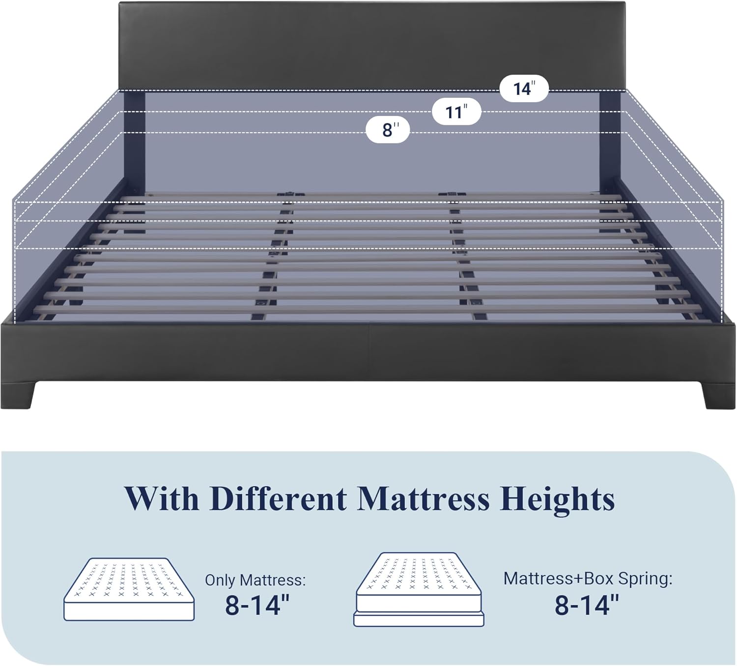 Allewie King Size Bed Frame with Adjustable Headboard, Faux Leather Platform Bed with Wood Slats, Heavy Duty Mattress Foundation, No Box Spring Needed, Noise-Free, Easy Assembly, Black