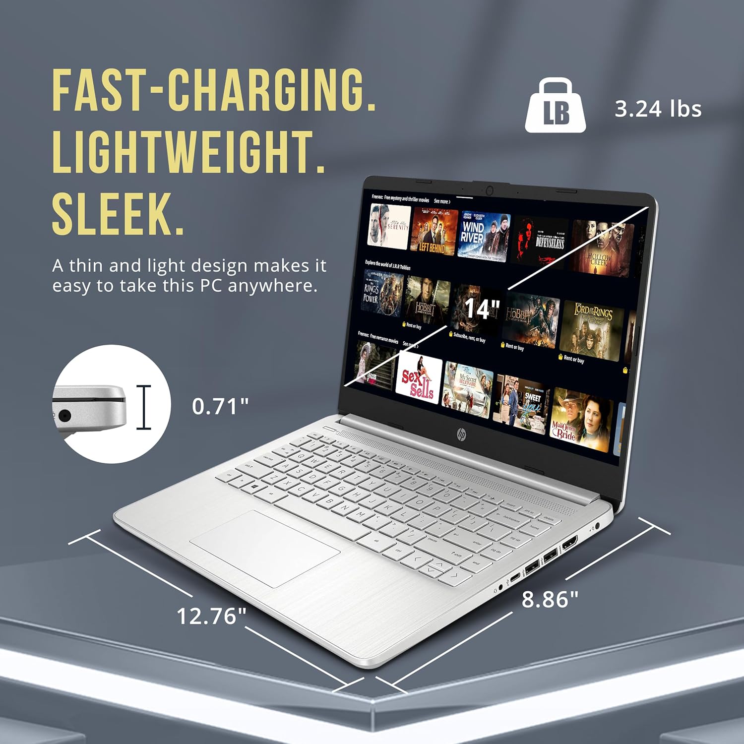 HP Stream 14" HD BrightView Laptop, Intel Celeron N4120, 16GB RAM, 416GB Storage (128GB eMMC + 288GB Docking Station Set), Intel UHD Graphics, 720p Camera, Wi-Fi, 1 Year Office 365, Win 11 S, Silver