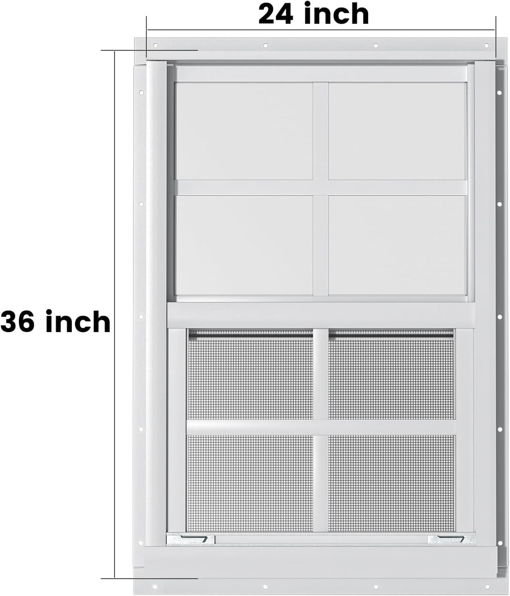 2 Pack Shed Windows 24" x 36" H Flush Mount, White Household Windows for Playhouses, Barns, Chicken Coop