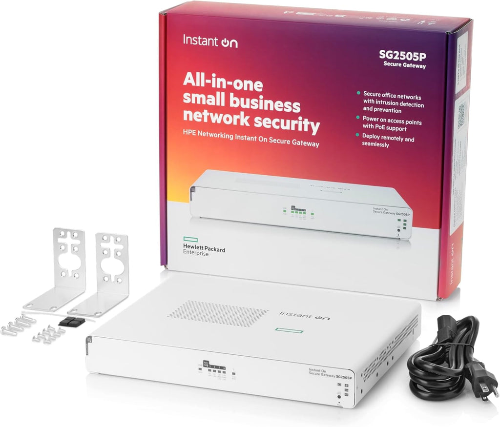 HPE Networking Instant On Secure Gateway SG2505P 5-Port 2.5G Smart-Managed Gateway with PoE, 2X 2.5GBase-T, 3X 1GBase-T, 60W PoE Class 4, US Cord (S0G34A#ABA)