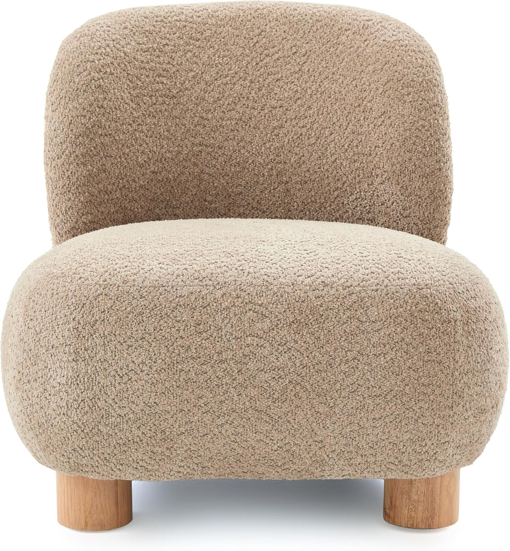 Christopher Knight Home Modern Low Profile Accent Chair for Living Room, Boucle Upholstered Armless Chair with Rubberwood Legs, Comfy Lounge Armchair, Plush Cloud-Like Seating for Bedroom, Light Brown