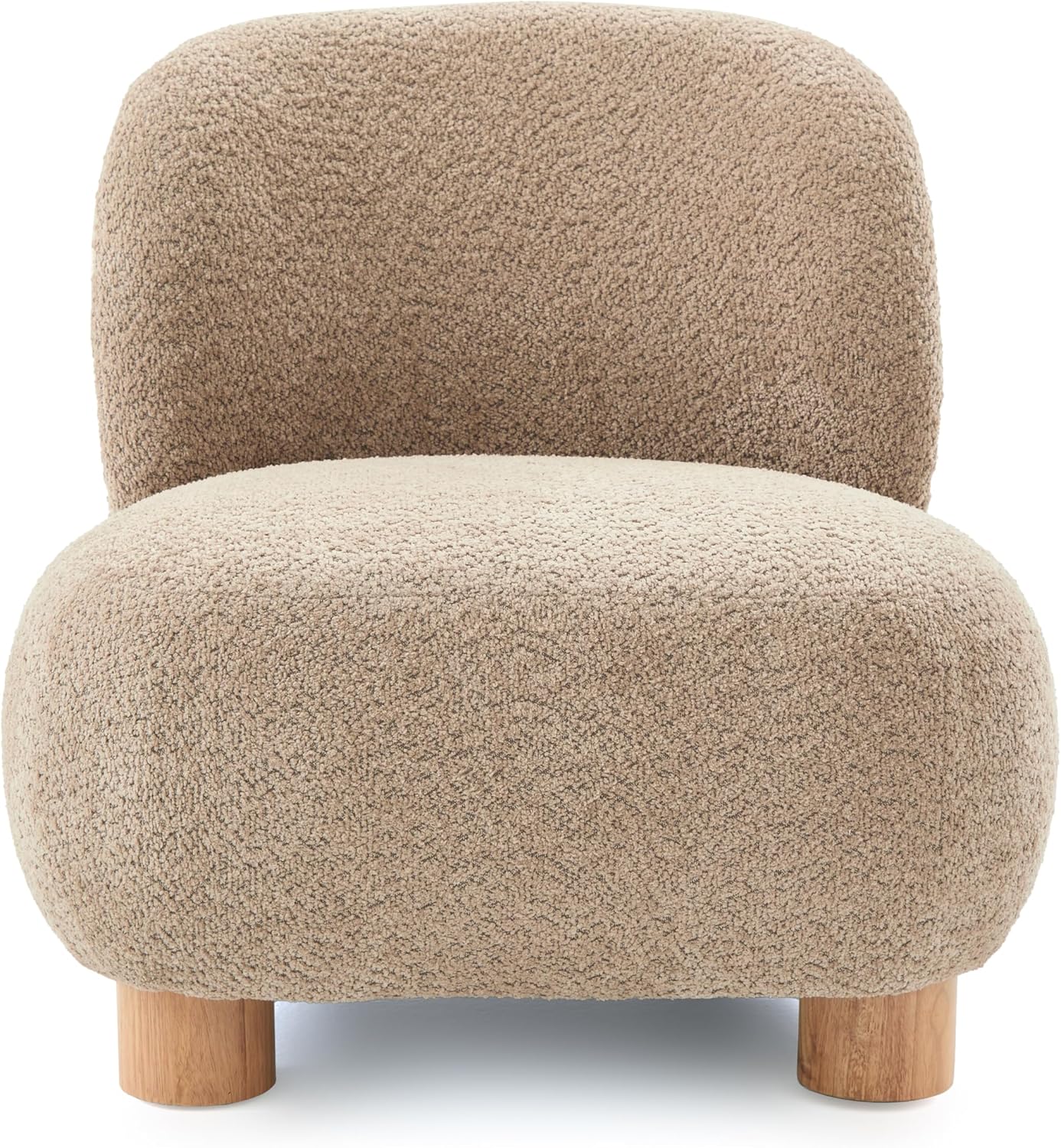 Christopher Knight Home Modern Low Profile Accent Chair for Living Room, Boucle Upholstered Armless Chair with Rubberwood Legs, Comfy Lounge Armchair, Plush Cloud-Like Seating for Bedroom, Light Brown