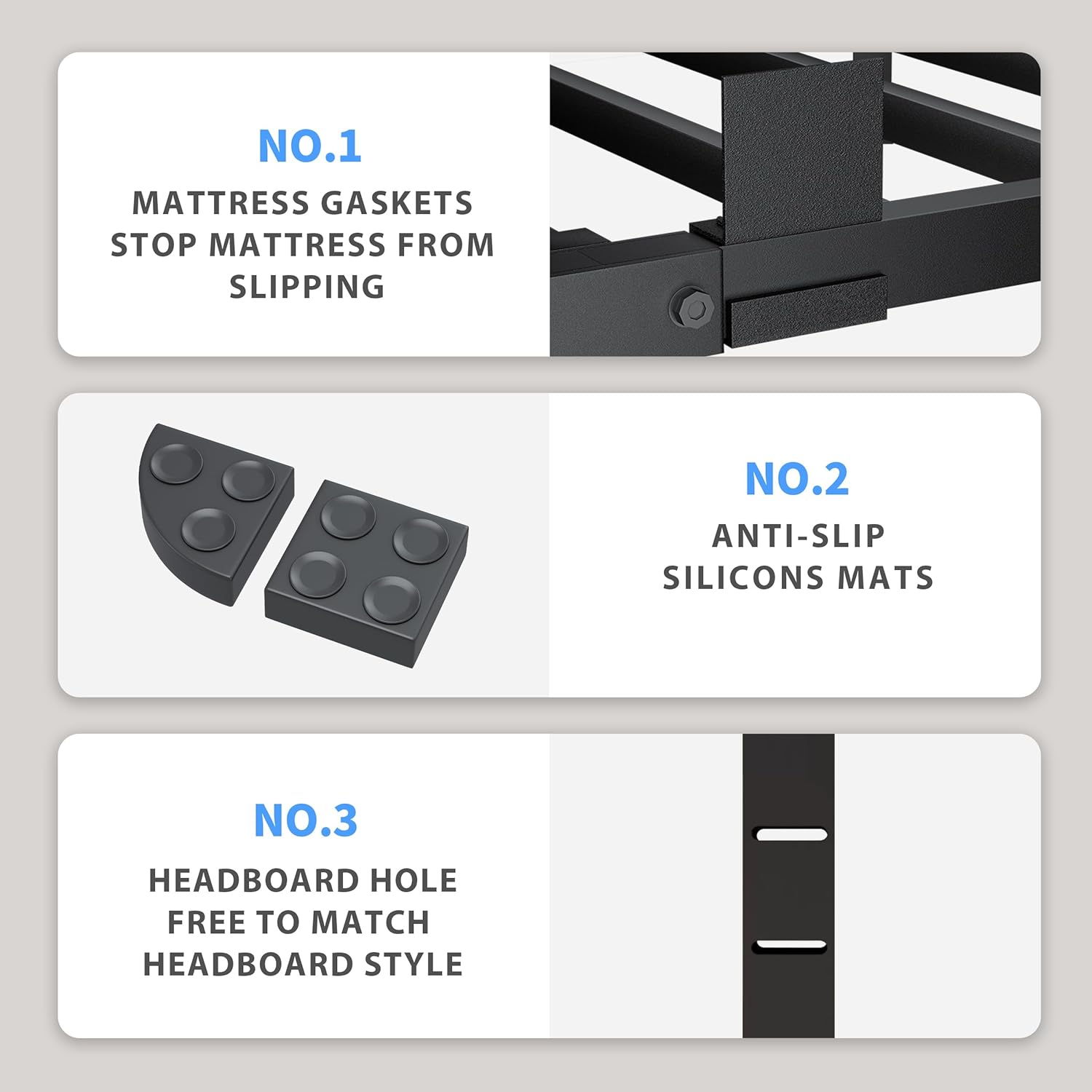 VIPSHOW 18 Inch Queen Bed Frame, 3500Lbs Heavy Duty Metal Platform with Round Corner Legs Mattress Slide Stopper, Steel Slat Support No Box Spring Needed, Noise Free, Non-Slip, Easy Assembly