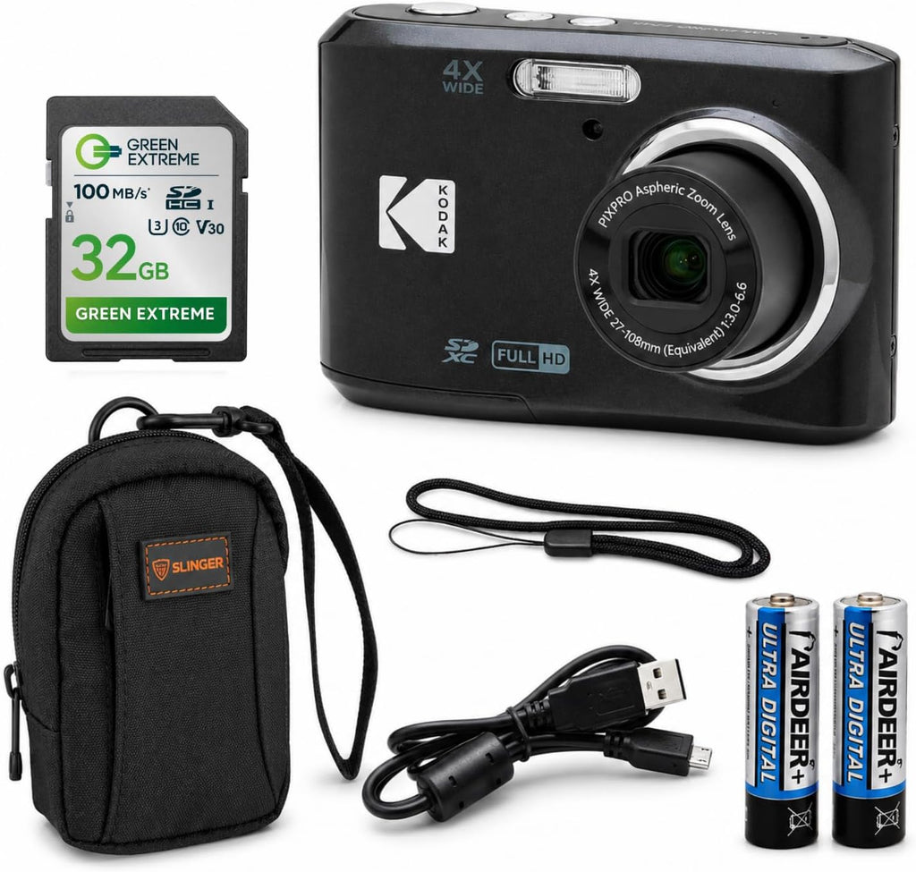 KODAK PIXPRO FZ45-BK 16MP Digital Camera 4X Optical Zoom 27mm Wide Angle 1080P Full HD Video 2.7" LCD Vlogging Camera, Bundle with Camera Case and 32GB SD Card, Kodak 1-Year Limited Warranty. (Black)
