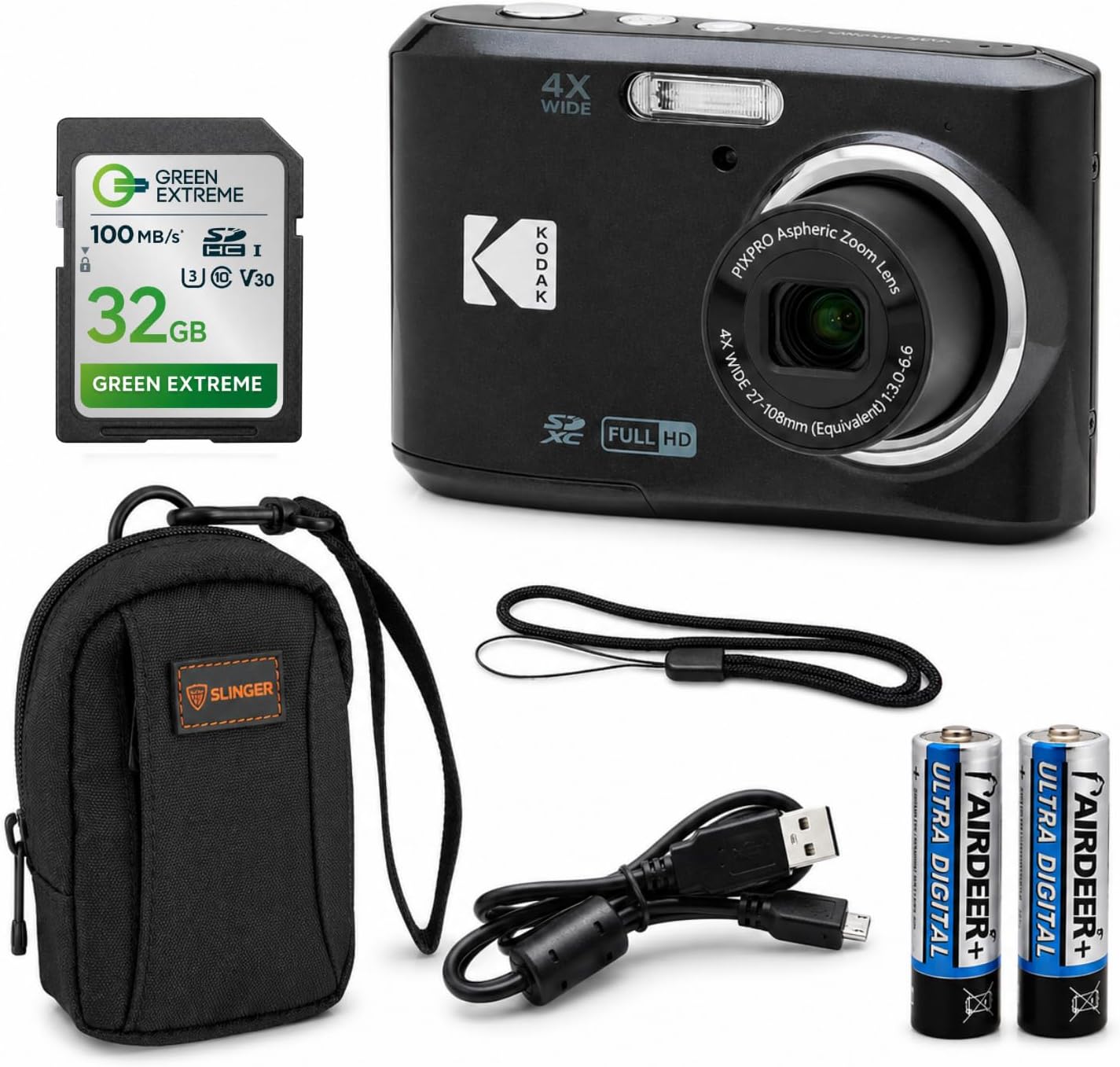 KODAK PIXPRO FZ45-BK 16MP Digital Camera 4X Optical Zoom 27mm Wide Angle 1080P Full HD Video 2.7" LCD Vlogging Camera, Bundle with Camera Case and 32GB SD Card, Kodak 1-Year Limited Warranty. (Black)